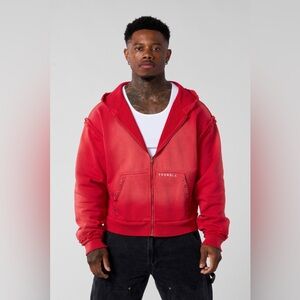YOUNGLA DECONSTRUCTED
TERRY HOODIES RED WASH